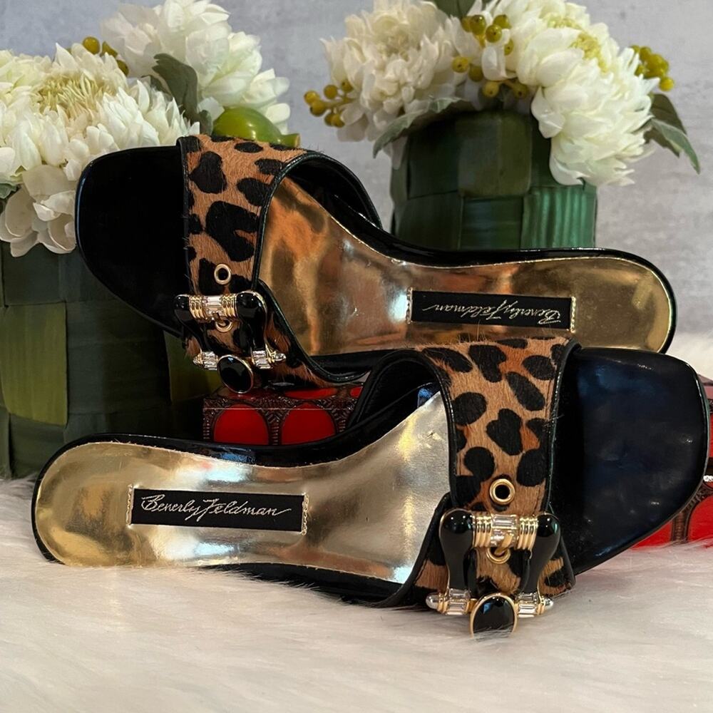 NEW Vintage Beverly Feldman Hair Calf Jeweled Slide Buckle Sandals Sz 5.5 NWOB - Picture 2 of 12